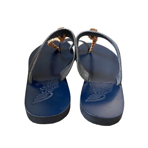 Ancient Greek Sandals Melpomeni Toe Loop Braided Blue Gold Leather Size 40 US 10 - Picture 4 of 9